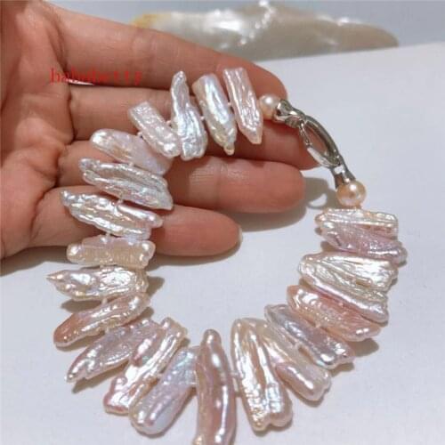 New natural freshwater irregular light purple pearl bracelet 925 sterling silver clasp
