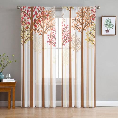 Autumn Leaves Tree Trunk Sheer Curtains for Living Room Bedroom Kitchen Tulle for Windows Voile Drapes Home Decoration