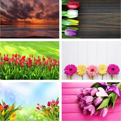 Scopiso Beautiful spring Backdrops meadow with bouquets of tulips Photography Backgrounds Photocall for Photo Studio Props