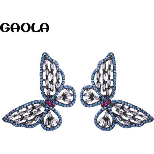 GAOLA New Design Lovely Butterfly Stud Earring Animal Hollow CZ Earring Rhinestone for Girls GLE8085L