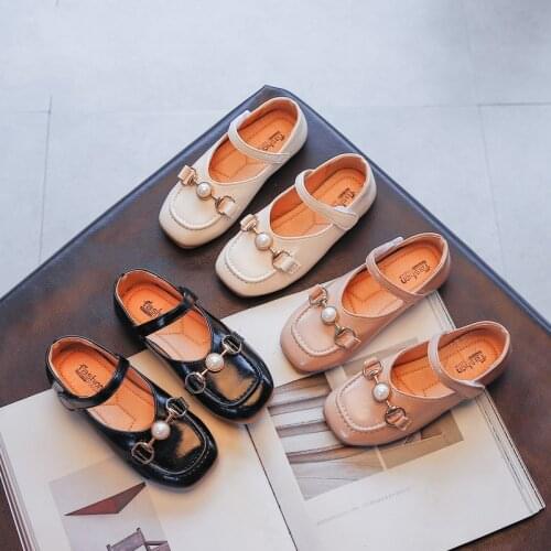 Girl Retro Princess Shoes 2021 Autumn New Little Girl Pearl Casual Leather Shoes Soft-soled Single Spring Dress Shoes XZ076