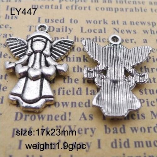 25pcs 17x23mm Vintage Antique Silver Color Alloy Angel Charm For Jewelry Making Handmade DIY Accessories