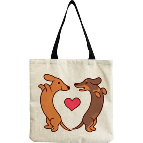 Ladies Cartoon Dachshund Handbag Love Student Dog Printed Shoulder Bag High Capacity Reusable Shopping Bag Tote Custom Pattern