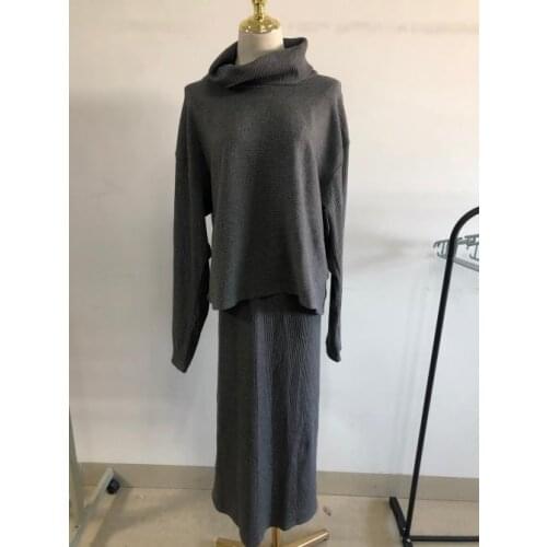 Turtleneck Loose Sweater+Long Skirts Bodycon Outfits for Woman 2021 Office Lady Suits Set Knitted Two Piece Set Women Pullovers