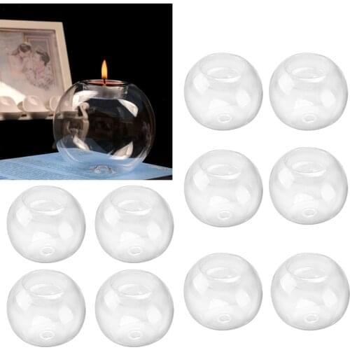 10Pcs 8cm Clear Glass Tea Light Candle Holder Ball Shape Candlestick Wedding Party Bar KTV Home Church Bauble Decoration