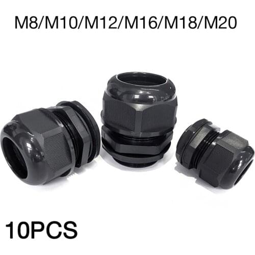 10 Pcs M8 Black Plastic Waterproof Cable Glands Joints