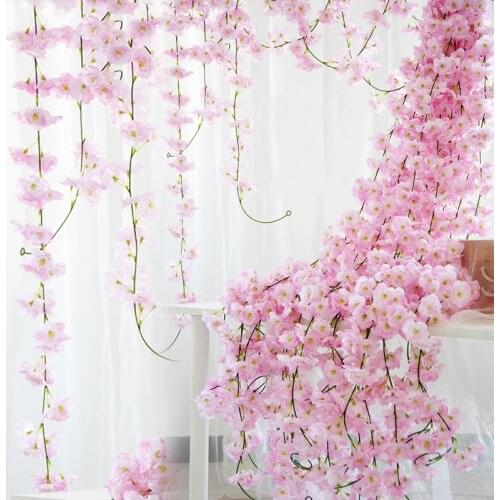 2.3M Artificial Cherry Blossom Flower Vine Home Wedding Party Pipe Decoration DIY Garden Flower Wall Accessories