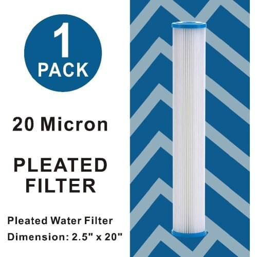 20 Micron - Whole House Sediment Pleated Filter Cartridge, Washable 20" L x 2-1/2" OD Water Filter Cartridges