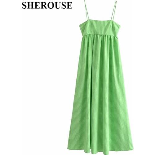 2021 New Summer Women Striped Dress Sling Lace Up Backless Maxi Dresses Chic Lady Fashion Casual Women Clothes
