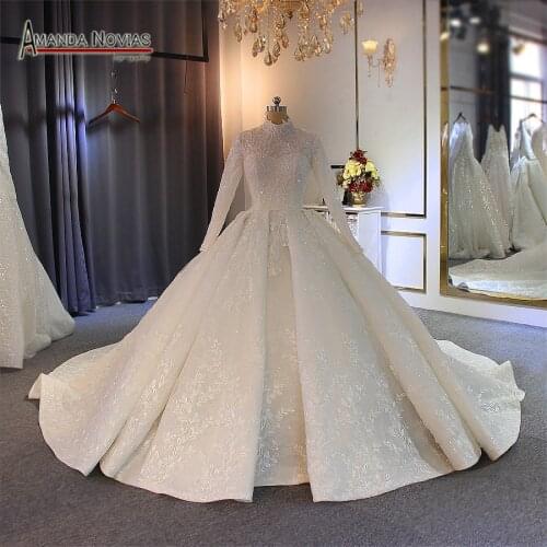 2020 Muslim wedding dress with long sleeves full lining bridal dress
