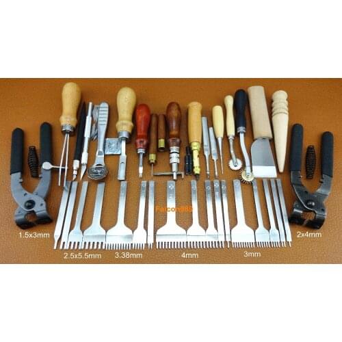 35pc Leather Craft Sew Stitch Knife Cutter Punch Chisel Pricking Iron Groover Creaser Beveler Skiving Edger Slicker Awl Tool Set