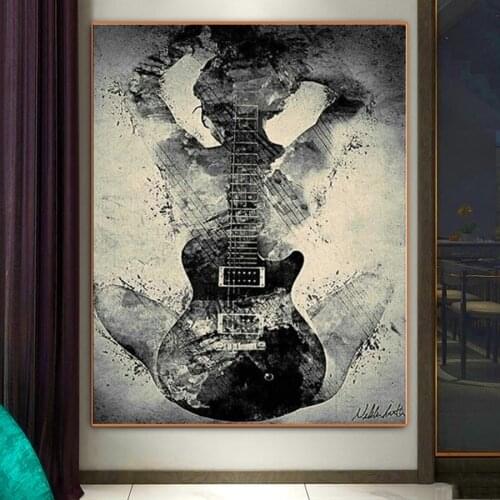 5d diy Diamond painting music Guitar girl City night scene full square drill rhinestone Black and white image Mosaic embroidery