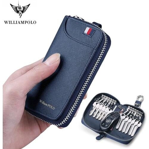 WilliamPolo Mens Key case Genuine leather mens multifunctional key chain purse large capacity universal car key