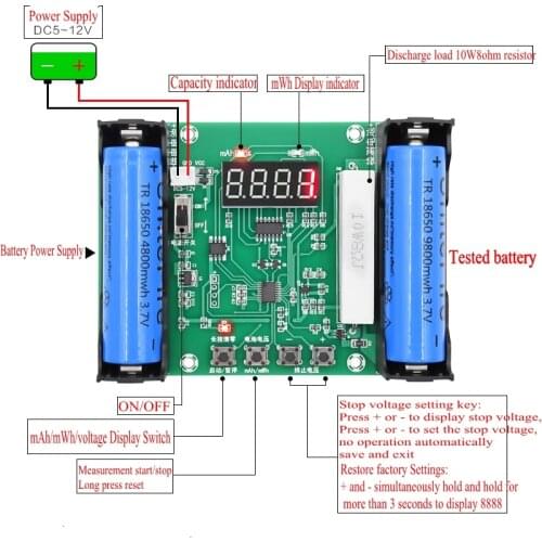 XH-M240 18650 3.7v lithium battery Capacity tester maH mwH digital discharge electronic load battery monitor