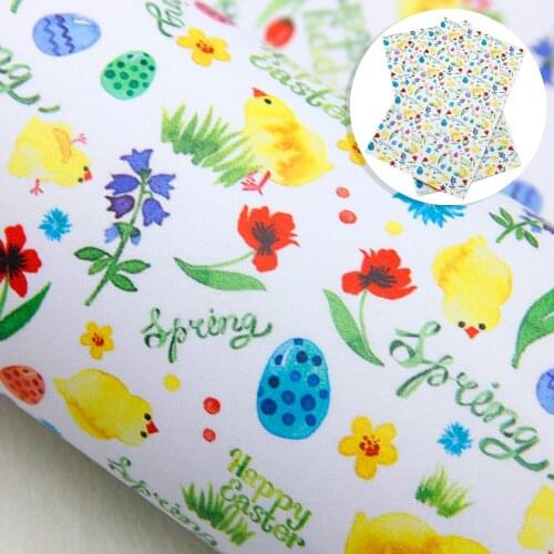 David accessories 20*33cm Easter Bunny Printed Smooth Faux Leather Fabric DIY Bow Bag Faux Leather Sheets Materials,1Yc9859