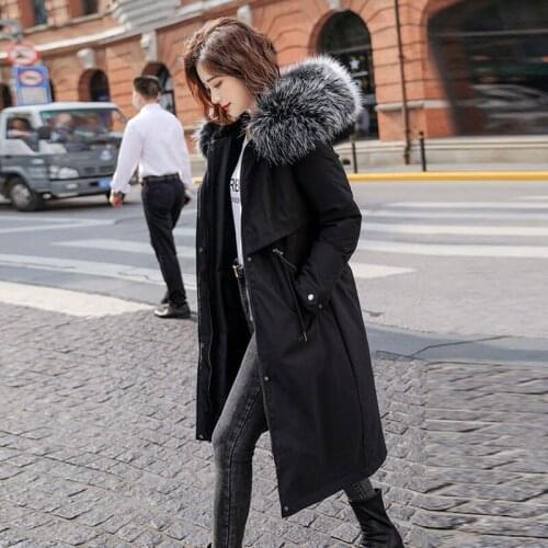 Fad Plush Inner Liner Loose Parka Women Down Cotton Jacket Thick Winter Mid-length Coat Warm Outerwear Plus Size Parka Casaco