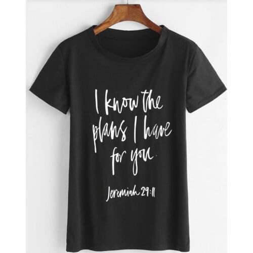 I Know The Plans I Have For You Jeremiah 29:11 T-shirt Summer Crewneck Christian Tees Tops Casual Women Jesus Bible Quote Tshirt