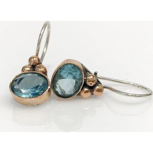 Blue Topaz Stone All Hand Generation Silver Earrings
