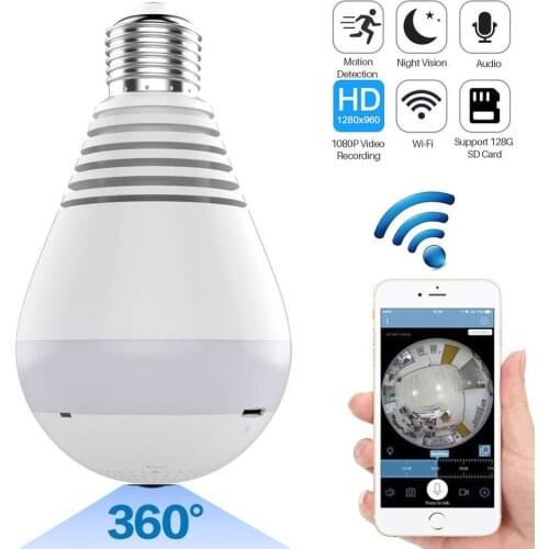 1080P WiFi IP Camera Bulb Wireless HD Home Security Camera Panoramic Bulb LED Light 360 Degree Fisheye With Two-Way Audio Night