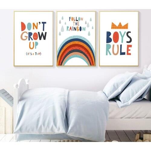 Boys Rule Rainbow Nursery Quotes Child Poster and Canvas Printing Wall Art Picture Minimalist Painting Kids Room wall Decor