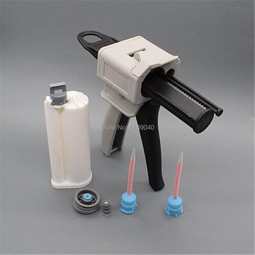 AB Glue Dispensing Gun 50ml 10:1 Caulking Cartridge Dispenser Tool with Mixing Nozzle and 50ml 10:1 Empty Dual-Barrel Cartridge