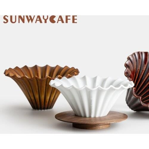 Lotus Style Ceramic Coffee Dripper Engine Coffee Drip Filter Cup Permanent Pour Over Coffee Maker Separate Stand for 1-4 Cups