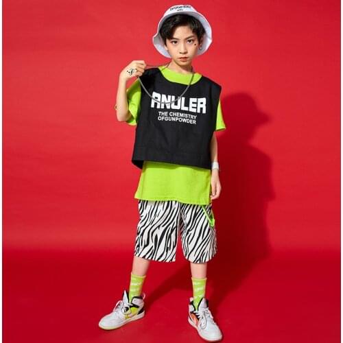 Hip Hop Clothing Boys Jazz Dance Costume Short Sleeve Black Vest Zebra Shorts Kids Hip Hop Performance Wear Rave Clothes DN8431