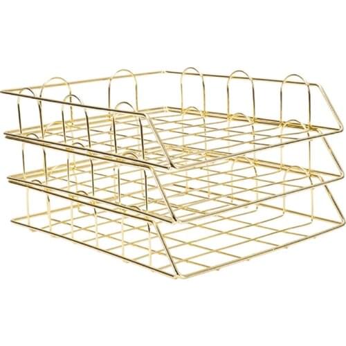 Gold Metal Document Tray Office Organizer Layered Paper Storage Paper Tray Desk Accessories azine Rack Manual Cover