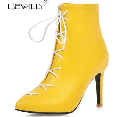 Lsewilly woman shoes 2019 winter new fashion sexy pointed toe ankle boots outside super high heels cross-tied shoes K203