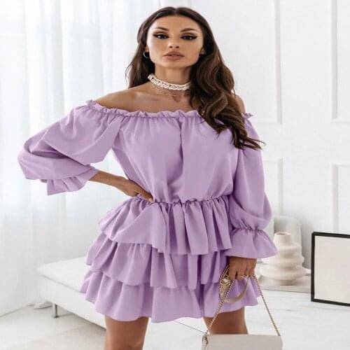 Autumn Dress Women Robe Femme Solid Color A-Line Dresses Patchwork Ruffles Slash Neck Slim Mini Dress For Woman Vestido De Mujer