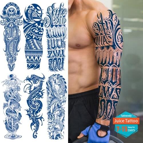Full Arm Temporary Tattoos Sleeve For Men Women Realistic Fake Tatoos Warrior Lasting Juick ink Tatoo Sticker Black Totem Maori