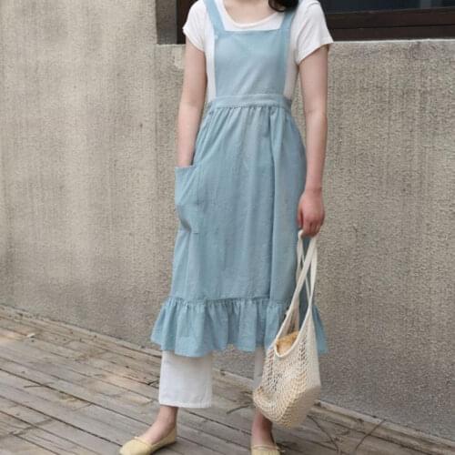 Retro Medieval Cotton Linen Cooking Kitchen Aprons For Woman Dress Restaurant Work Apron Flower Shop Overall Garden Baking Bib