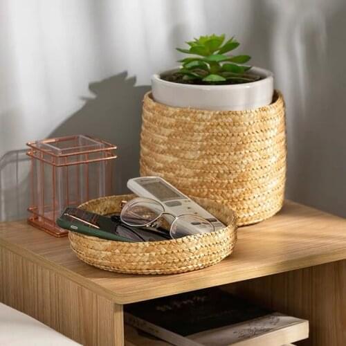 Handmade Straw Woven Snack Storage Box With Lid Gift Box Rattan Flower Basket Home Living Storage