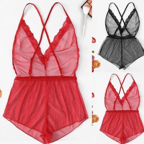 Sexy Teddy Lingerie Plus Size Women See Through Lace Sexy Underwear Babydoll Lenceria Mujer Erotic Backless Langerie Sleepwear