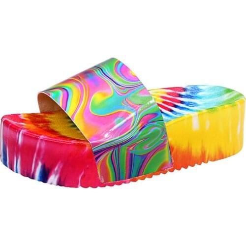 Womens Platform Rainbow Color Slippers Cool Summer Slides 2021 Ladies Thick Bottom Fashion Women Female Beach Shoes Big Size 43
