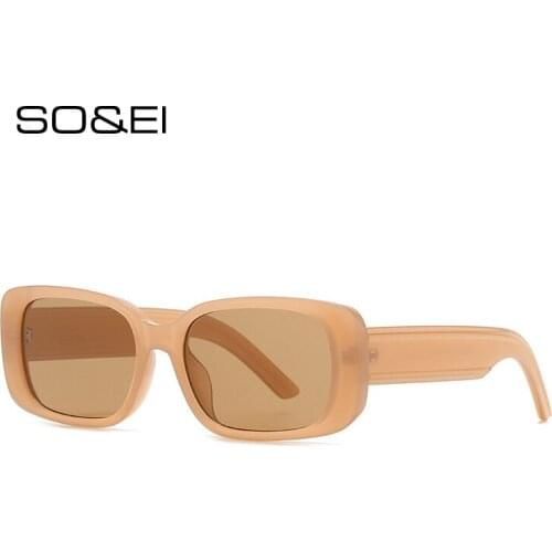 SO&EI Retro Small Rectangle Sunglasses Women Fashion Jelly Tea Eyewear Men Square Vintage Yellow Sun Glasses Shades UV400