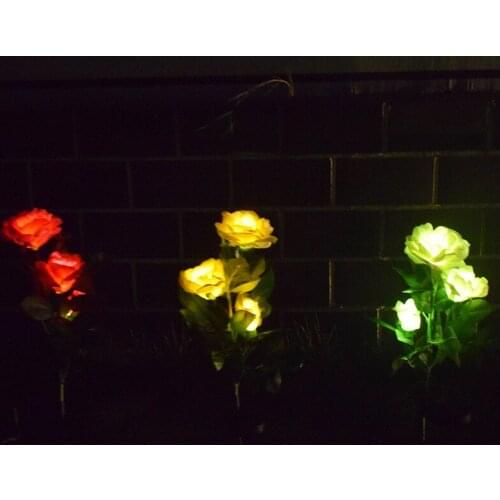 LED Solar Rose Flower Light 3 Heads Solar LED Garden Stake Landscape Light Rose Flower Stake Outdoor Decoration Lamp New Arrival