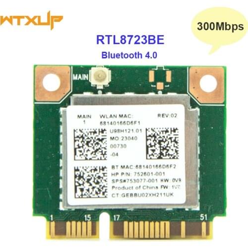 Wifi 300Mbps+Bluetooth 4.0 MINI PCI-E Card For RTL8723BE SPS 753077-001 WIFI Network Card for Hp 470 455 450 445 440 G2