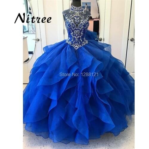 Royal Blue Beading Quinceanera Dresses Dubai Turkish Ball Gown Sweet 16 Prom Gowns Formal Party Dress 2018 Vestidos De 15 Anos