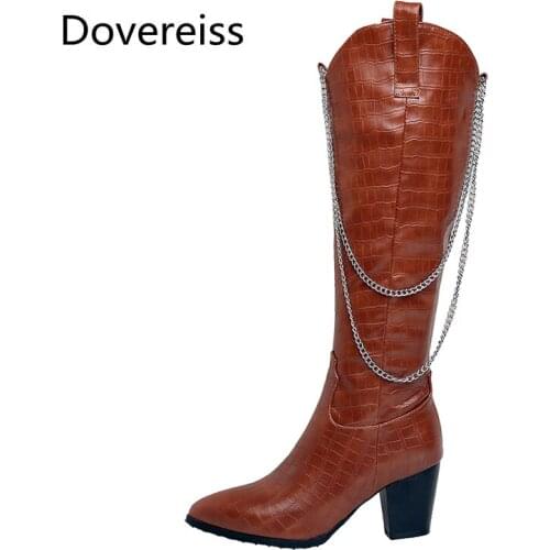 Winter for woman New Fashion New Pointed toe consice Shoes Pure color White Brown Boots Block heels Knee high boots 32-46