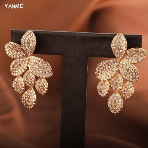 Olive Leaf Earrings for Women Luxury Shiny Zircon Exquisite Fashion Bridal Jewelry Flower High-end Design Accessories עגילים