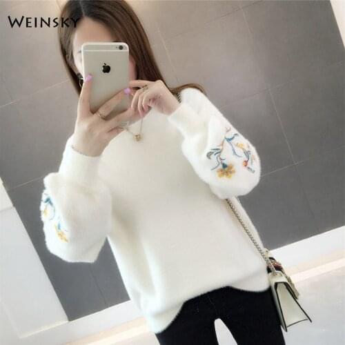Women Embroidery Floral Knitted Sweater And Pullovers Korean Casual Style Female Sweaters 2019 Autumn And Winter New Tops