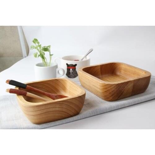 1PC Square Wooden Salad Bowl Large Rice Bowl Healthy Natural Soup Bowl Dessert Bowl Kitchen Tool Tableware Dinner MF 008