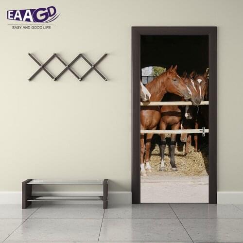 2Pcs/Set Door Sticker Wall Murals 3D Mural Wallpaper Mural Color Stable Door Mural Art Sticker