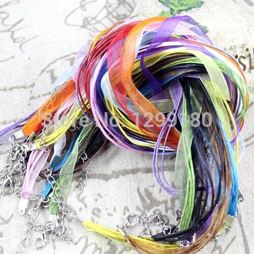 20pcs/lot 17-19 Inch Adjustable Assorted Colors Organza Ribbon Necklace Cord with Lobster Clasp For DIY Jewelry Making (K00610)