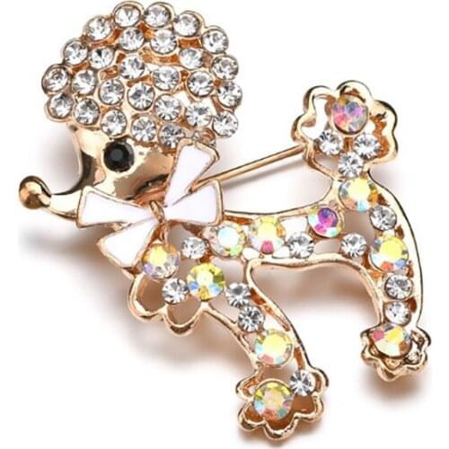 20pcs/lot clear rhinestone hot sell cute poodle dog animal brooch pin/lapel pin for gift/party