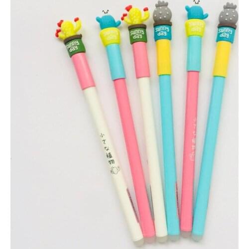 2X Cactus Sunny Day Erasable Gel Pen Rollerball Pen School Student Stationery 0.5mm Blue Ink