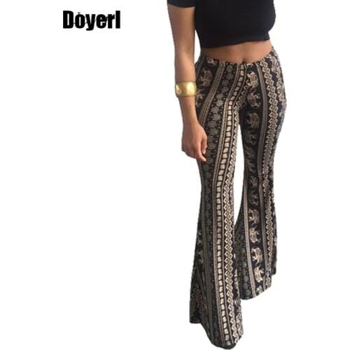 Boho Flare Pants Women Bohemian Fashion Loose Long Pant Tribal African Print Wide Leg Trousers Bell Bottom Leggings Hippie Pants