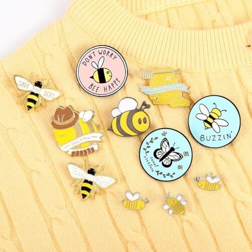 Custom Bee set homophonic Be Kind Save Bee Enamel Pin Brooche Bag Clothes Lapel Pin Pink Blue Round Badge Honey Bee Jewelry Gift