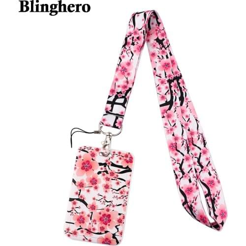 CB521 Cherry Blossom Fashion Flowers Lanyards ID Badge Holder Bus Pass Case Cover Slip Bank Credit Card Holder Strap Card Holder